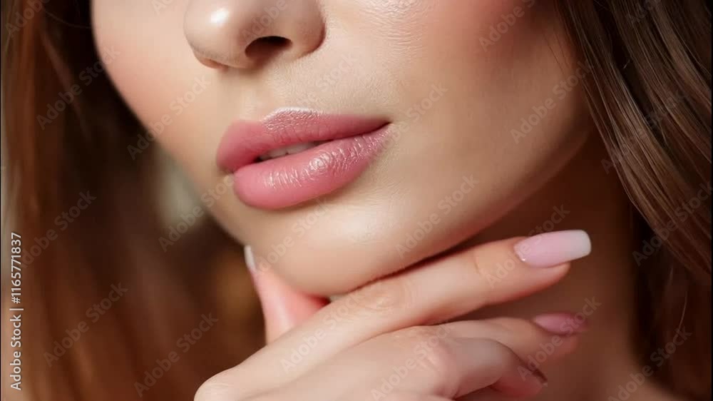  Body care. Sensual woman. Beauty spa. Unrecognizable profile elegant lady tenderly touching face neck zone with hand.