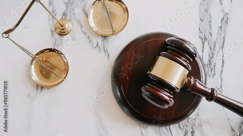 Solemn judge's gavel lying impressively on clean white background. This important tool symbolizes authority and the solemnity in the courtroom, playing a crucial role when making decisions and maintai photo