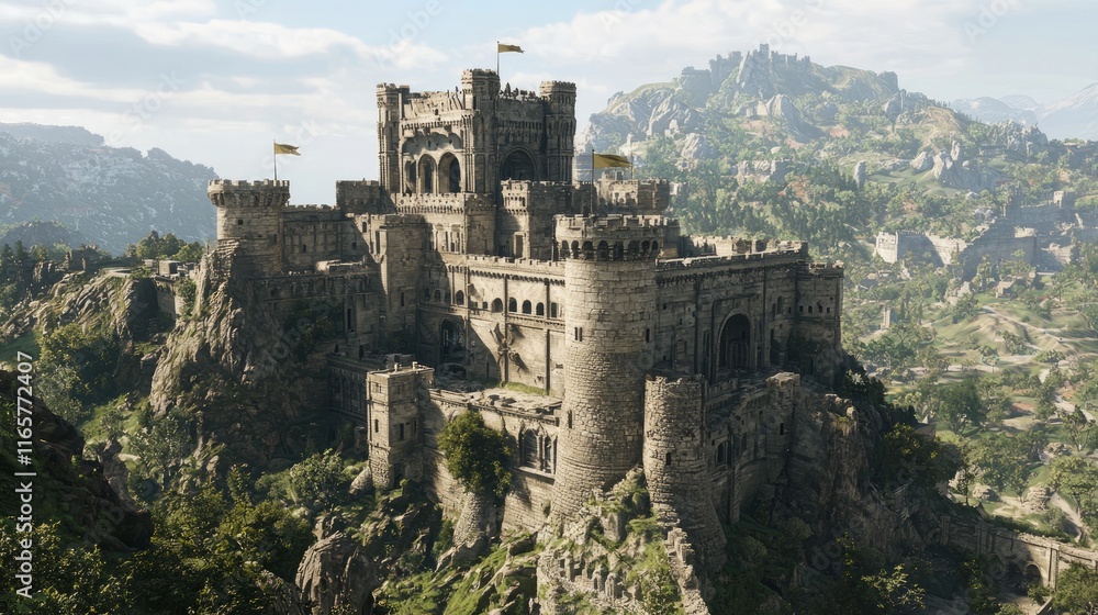 Fototapeta premium Majestic Byzantine Fortress: A Symbol of Strength and History - Photorealistic Ultra-Detailed Artwork