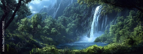 A blue waterfall in the forest, beautiful scenery