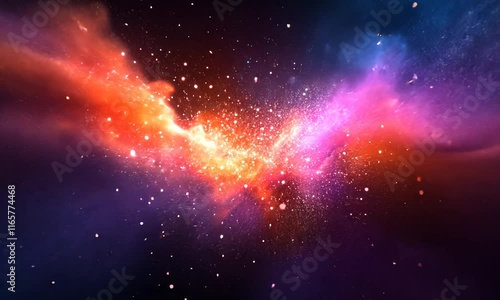 A vibrant cosmic scene depicting swirling galaxies and star clusters.