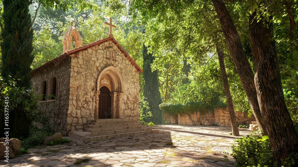 Tranquil Byzantine Chapel in Enchanted Forest - Photorealistic Ultra-Detailed Artwork for Reflection and Prayer Tranquil Byzantine Chapel in Enchanted Forest - Photorealistic Ultra-Detailed Artwork for Reflection and Prayer