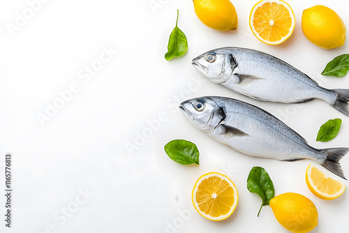 Dorado Fresh fish top view isolated on white background photo