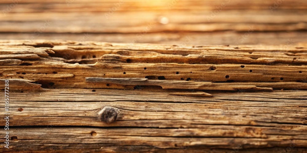 Obraz premium Closeup of weathered wood with holes and cracks, showing the texture and grain of the wood.