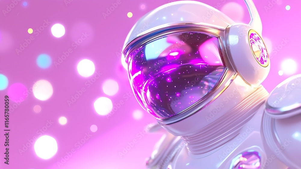 Close-up of a cute, stylized astronaut helmet against a pink, bokeh background. Close-up of a cute, stylized astronaut helmet against a pink, bokeh background.