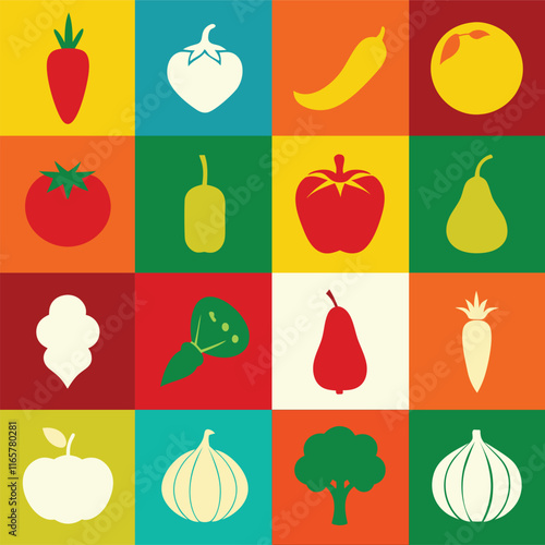 A set of different types of vegetable silhouette