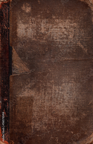 Antique Distressed Tattered Beat-Up Torn Beige Brown Black Scratched Up Loved Old Vintage Book Cover 