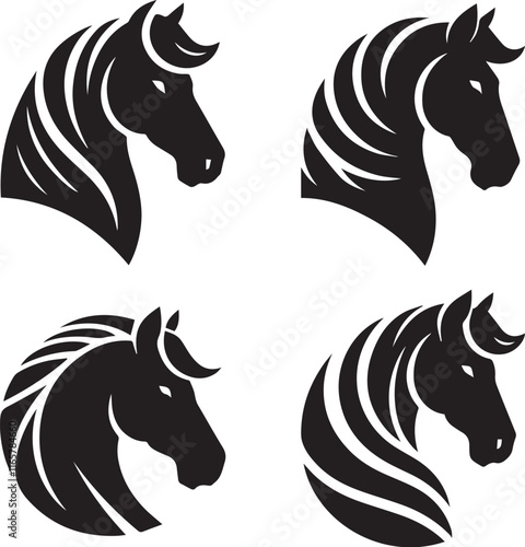 Horse head vector black silhouette lineart logo icon bundle, animal isolated on white background collection, creative minimal clean detail editable set photo