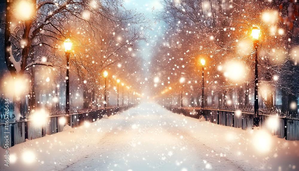 Snowy Winter Path Illuminated by Street Lamps
Snowy Winter Path Illuminated by Street Lamps