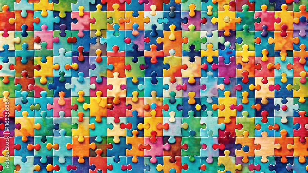 Fototapeta premium A vibrant, abstract pattern composed of colorful puzzle pieces, creating a sense of unity and interconnectedness.