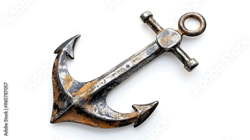  The anchor is a light gray-silver color, and has brown rust spots.