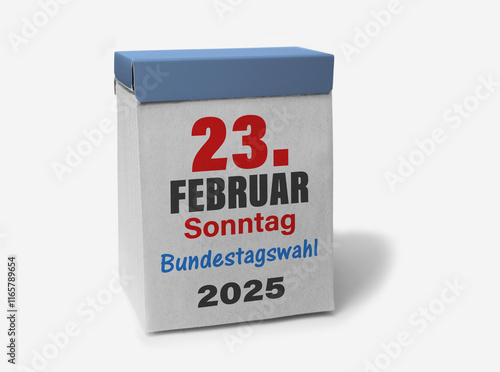 Wahltermin, Kalenderblatt; Die Wahl zum 21. Deutschen Bundestag wird als vorgezogene Neuwahl am 23. Februar 2025 stattfinden. photo