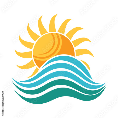 Sunshine with ocean wave, vector, vector and illustration, vector style