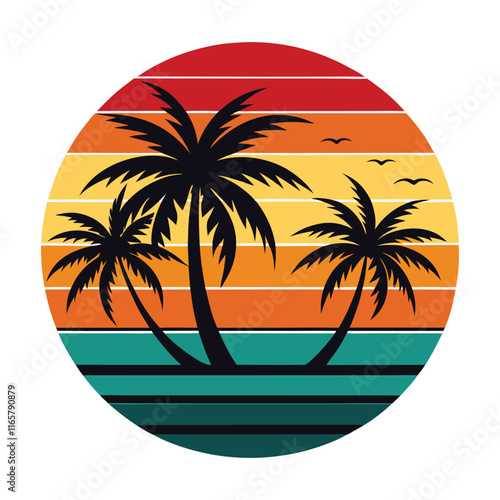 A retro t-shirt design palm tree vector, vector and illustration, retro style