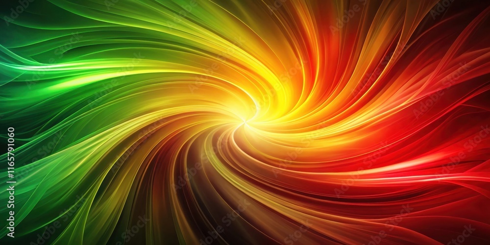 A swirling abstract design of red, orange, yellow, and green curved lines converging into a radiant center point A swirling abstract design of red, orange, yellow, and green curved lines converging into a radiant center point