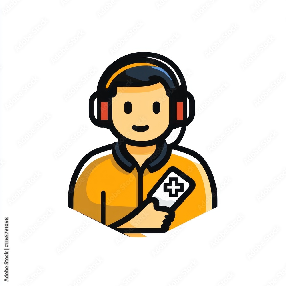 Happy Male Medical Representative Wearing Headphones Happy Male Medical Representative Wearing Headphones