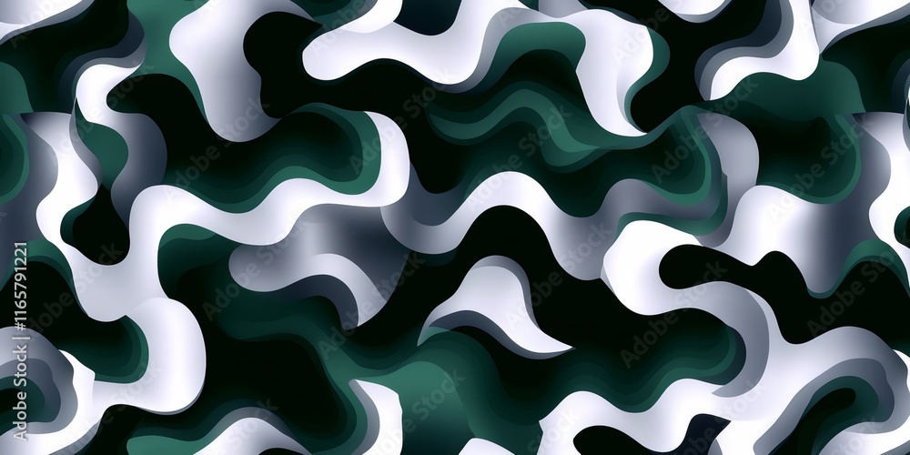 Metallic wave patterns swirling in silver and deep green, forming sleek abstract background design with contemporary visual texture Metallic wave patterns swirling in silver and deep green, forming sleek abstract background design with contemporary visual texture