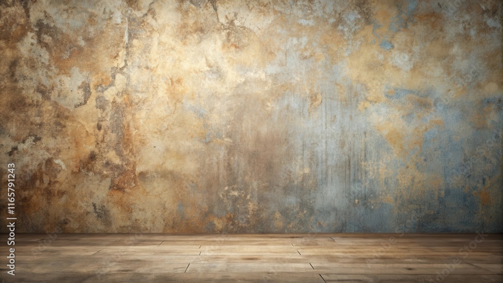 A Distressed Wall Creates a Rustic Backdrop for a Wooden Floor A Distressed Wall Creates a Rustic Backdrop for a Wooden Floor