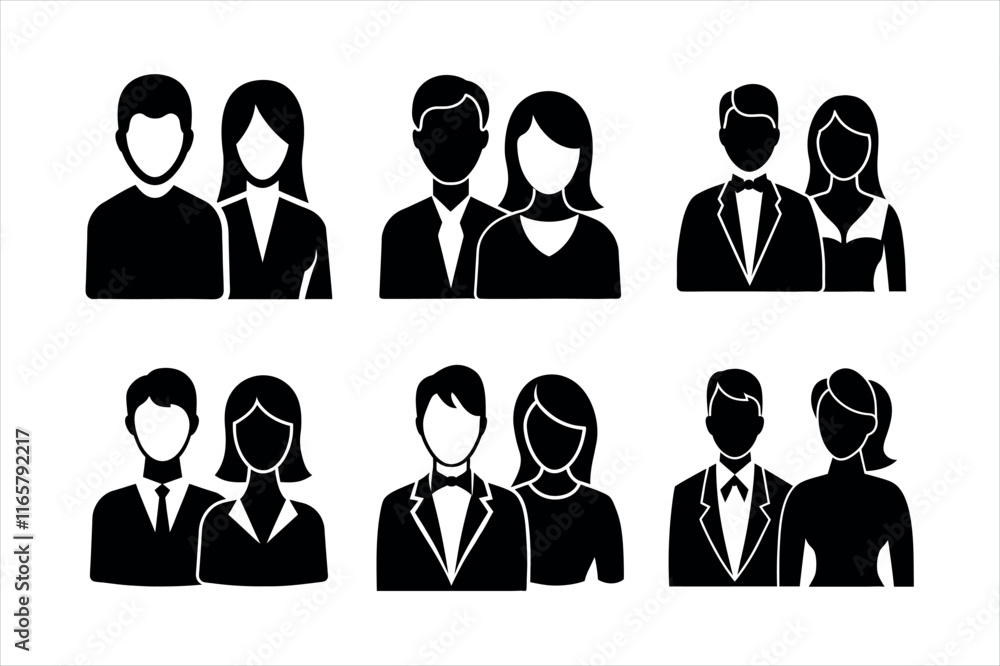 Business Couple Icons set silhouette vector design Business Couple Icons set silhouette vector design