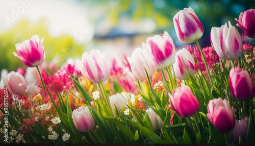 Ogród z kwitnącymi tulipanami © Monika