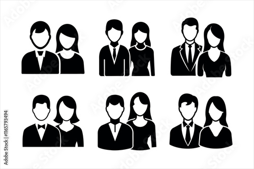  Business Couple Icons set silhouette vector design