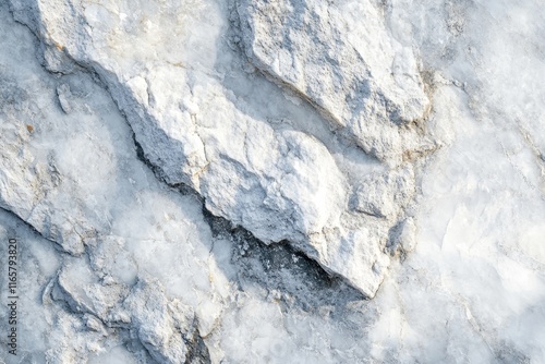 Close-up of rough, light gray rock surface with texture and shadows. photo