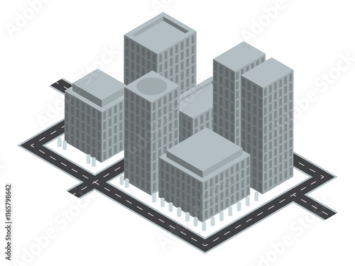 3d isometric vector design of a city with tall buildings and highways