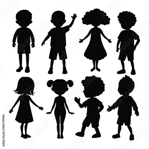 Set of children Silhouettes character vector art