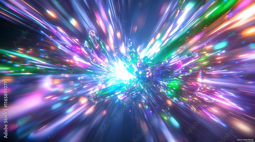Abstract vibrant light explosion with colorful streaks and glowing particles. Abstract vibrant light explosion with colorful streaks and glowing particles.
