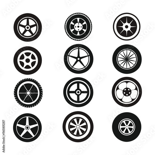 Vector collection black and white Car Steering wheels white background