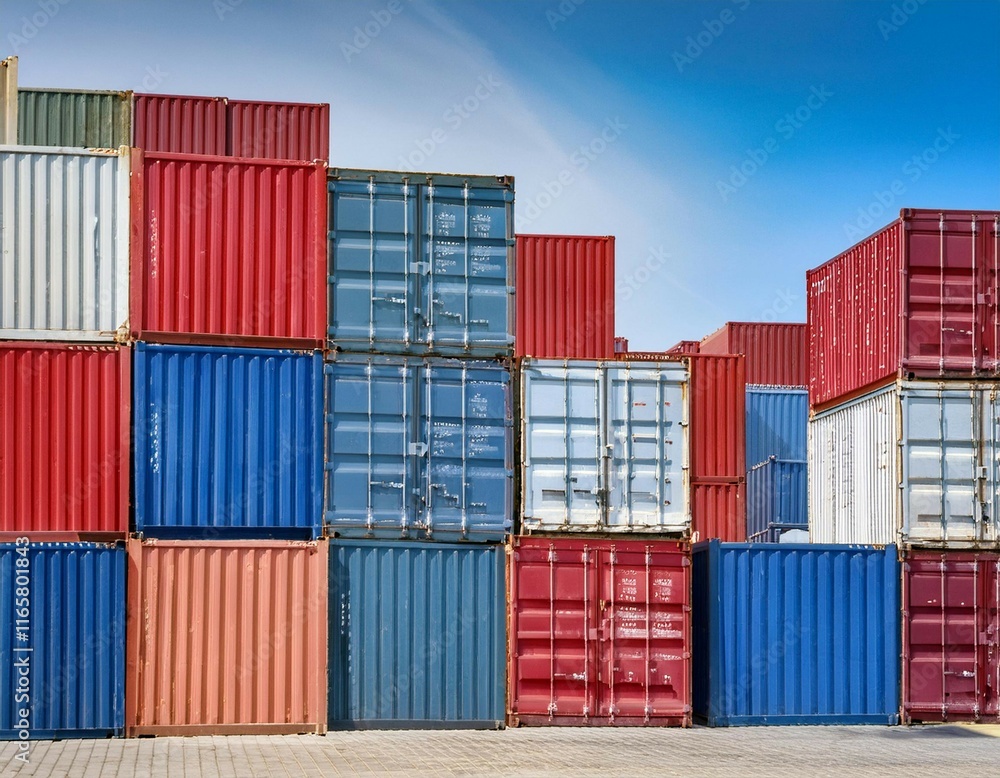Freight containers on a shipping dock, highlighting cargo transport, logistics, and shipping. Freight containers on a shipping dock, highlighting cargo transport, logistics, and shipping.