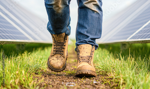 Walking through solar fields sustainable farming practices outdoors nature