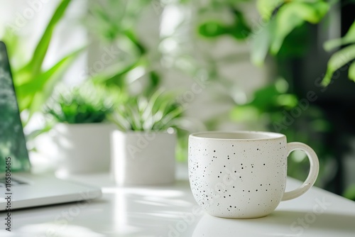Wallpaper Mural Relaxing workspace with plants and a mug of coffee.  A peaceful and productive atmosphere. Torontodigital.ca