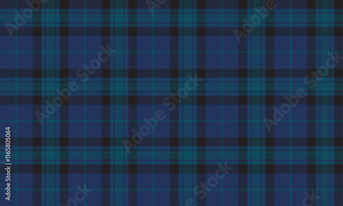 Plaid fabric pattern, blue, black, green, beautiful cross lines pattern, seamless for textiles, and for designing clothes, skirts or decorative fabrics. Vector illustration.