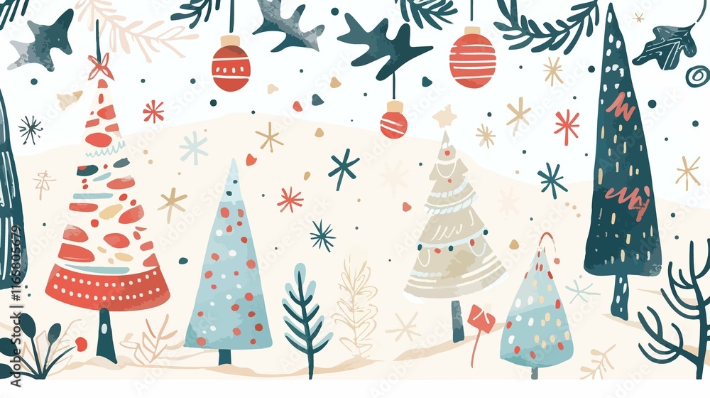 Scandinavian Style Hand Drawn Christmas Banner Background Scandinavian Style Hand Drawn Christmas Banner Background