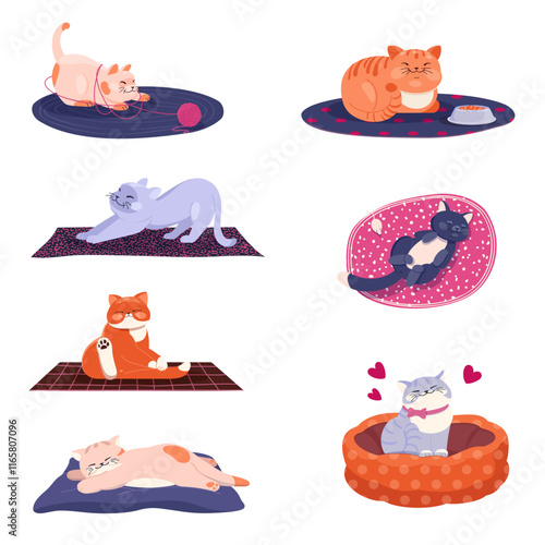 Set of Funny Cats in Different Poses. Vector Cartoon Illustration