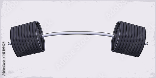 Hand drawn curved workout adjustable weight deadlift bar, black heavy powerlifting Olympic barbell
