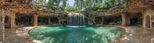 Lush Jungle Oasis: A hidden tropical waterfall cascading into a crystal-clear lagoon, surrounded by exotic, oversized plants and vibrant flowers