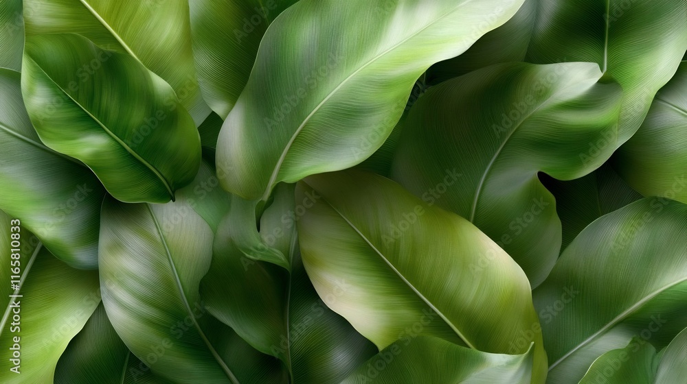 Obraz premium Lush Green Tropical Leaves Background: A Serene Nature Photography