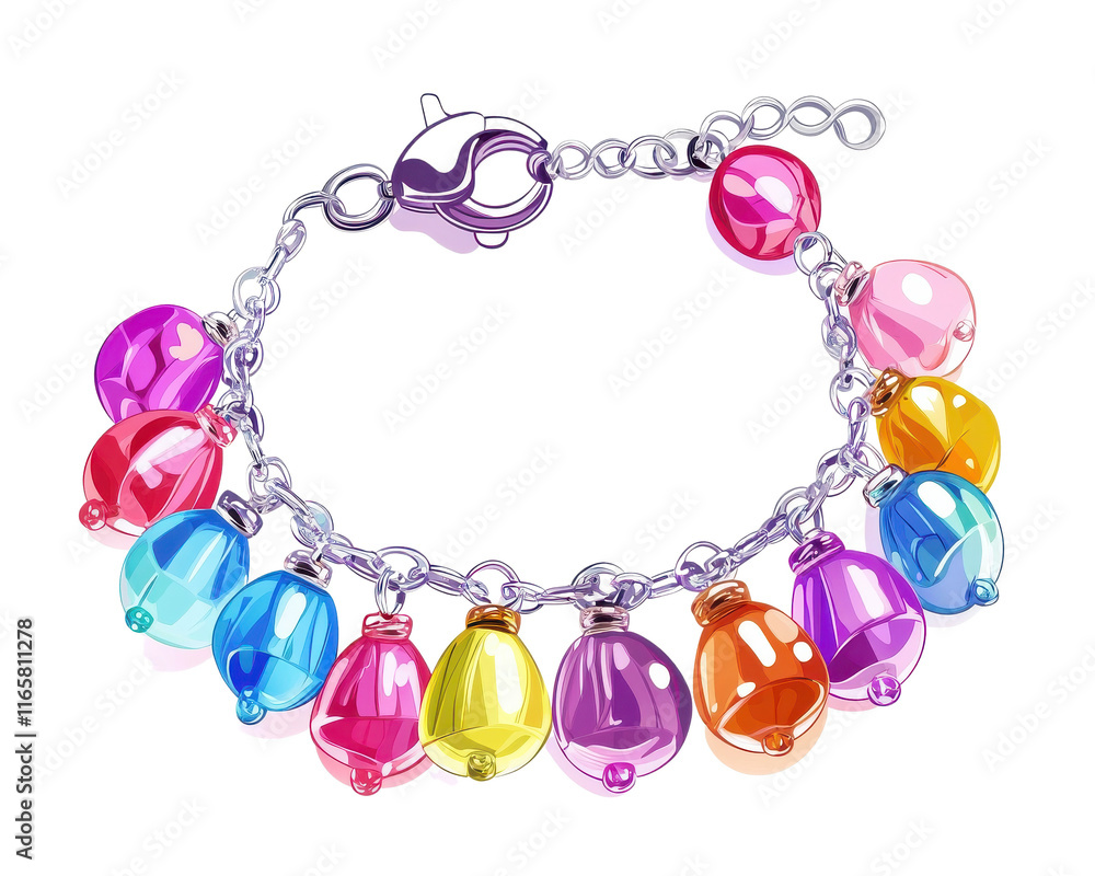Colorful charm bracelet on a white isolated background. Colorful charm bracelet on a white isolated background.