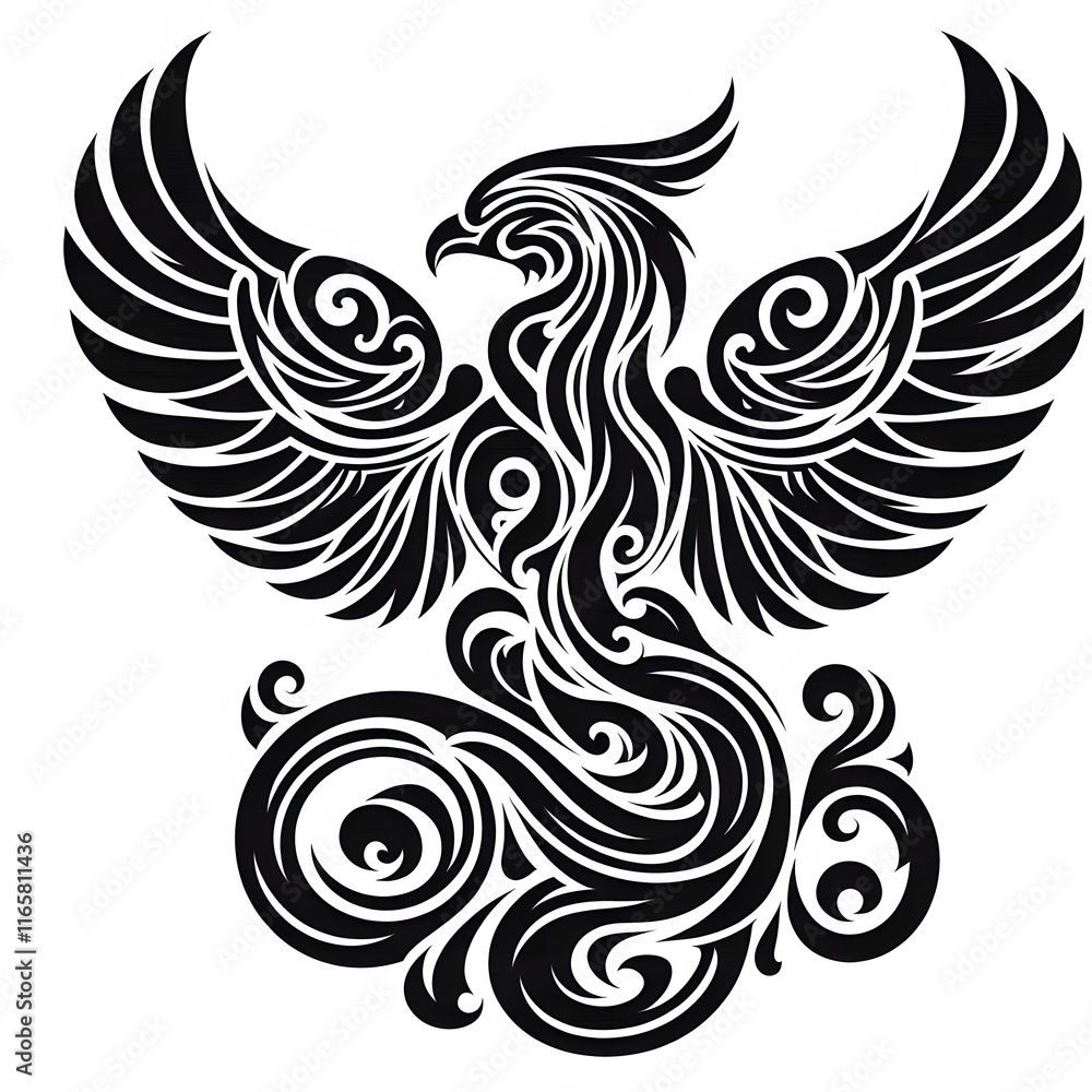 Obraz premium AI Generate of Phoenix Shape in Maori Art style isolated in white