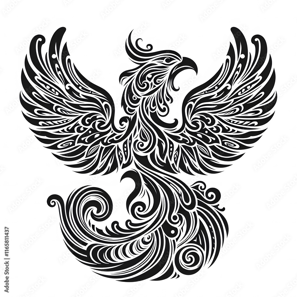 Obraz premium AI Generate of Phoenix Shape in Maori Art style isolated in white