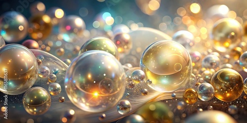 Wallpaper Mural A mesmerizing abstract composition of iridescent spheres,  floating amidst a backdrop of golden lights and subtle textures. Torontodigital.ca