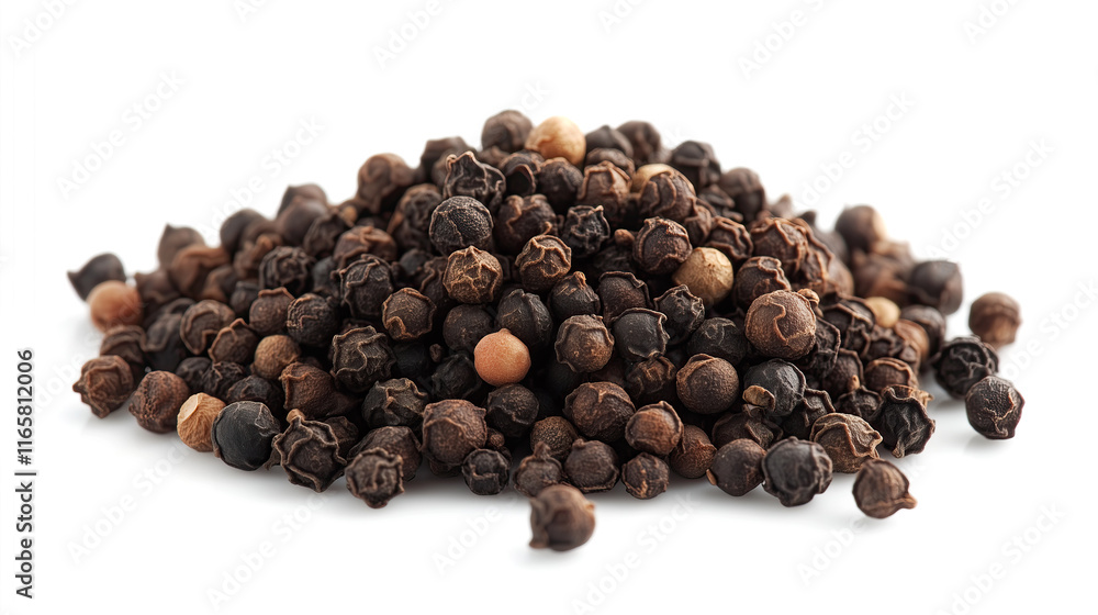 side view on one single black allspice peppercorns pile heap isolated on white background side view on one single black allspice peppercorns pile heap isolated on white background
