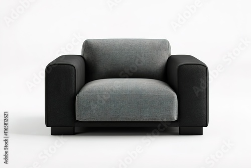 Modern armchair in gray and black fabric.  Clean lines and simple design. Perfect for contemporary living spaces. photo