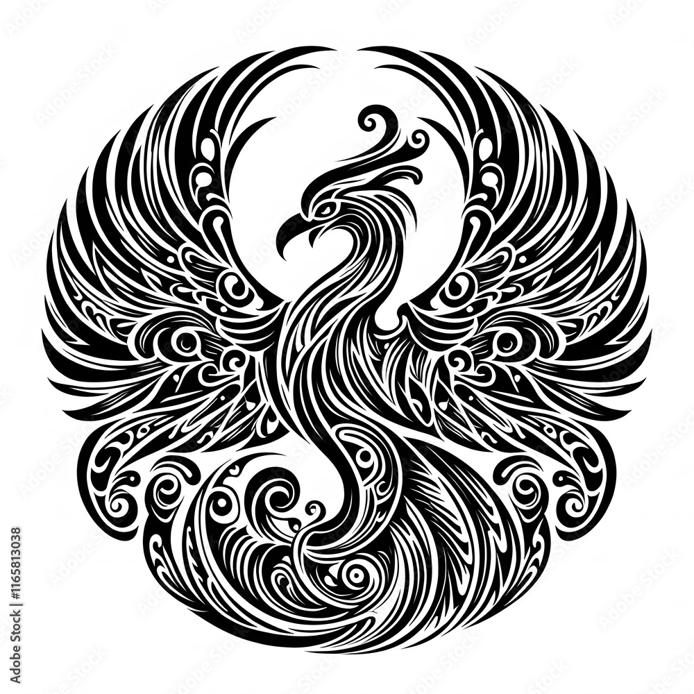 AI Generate of Phoenix Shape in Maori Art style isolated in white AI Generate of Phoenix Shape in Maori Art style isolated in white