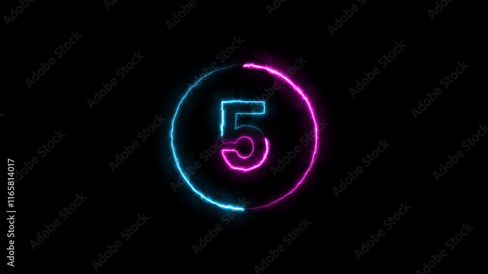 Glowing neon light number 5 Isolated on Black Background Glowing neon light number 5 Isolated on Black Background