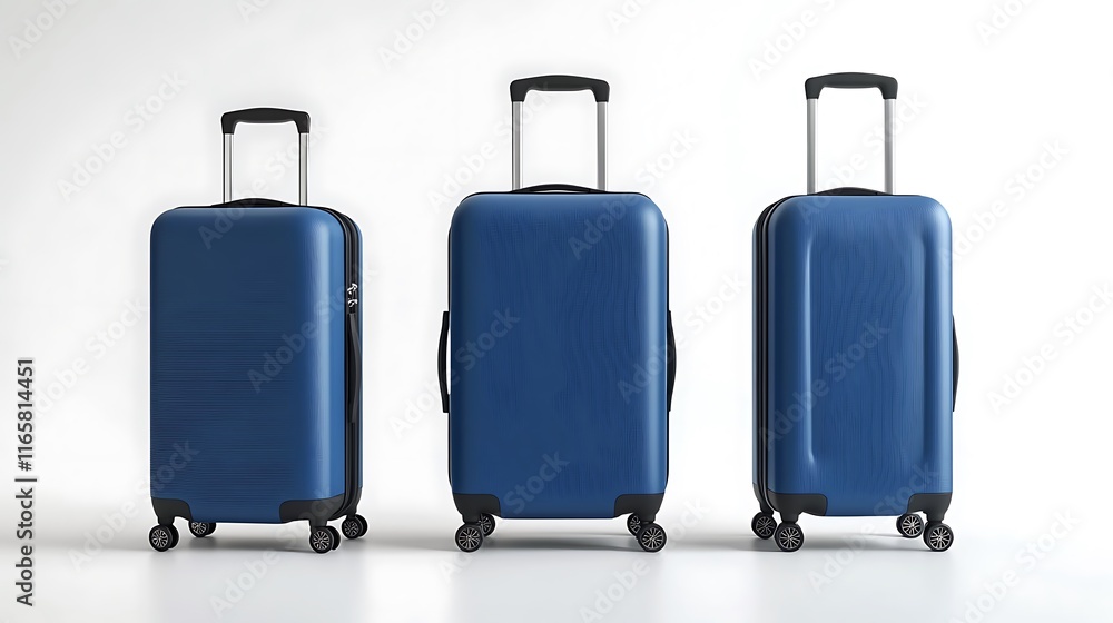 blue suitcases of varying sizes on white background. blue suitcases of varying sizes on white background.