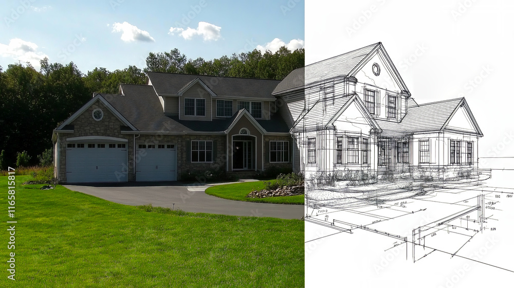 Obraz premium Custom house design visualization merging into photograph