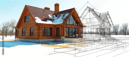 Wooden house project transforming into reality during winter season